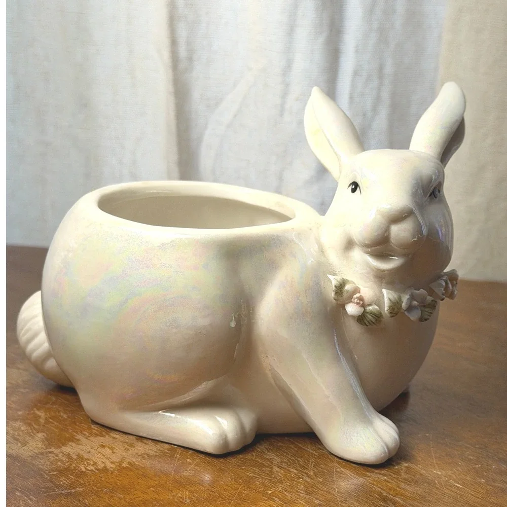 Vintage Ceramic Bunny Rabbit Jar Dish Planter